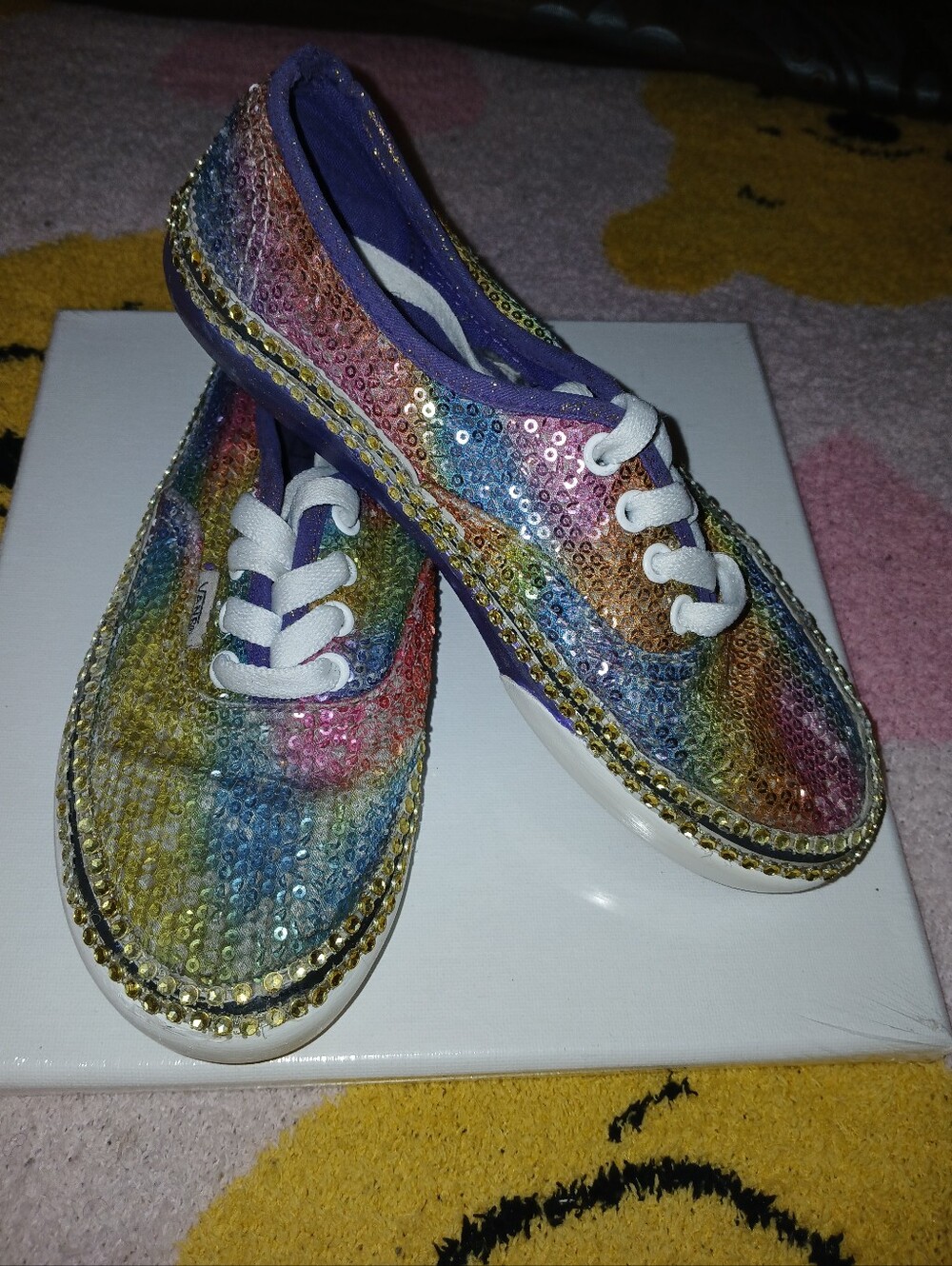 Pre-loved Repurposed Kids Rainbow Sequin Lace-Up Sneakers - Multicolor